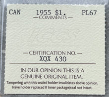 Load image into Gallery viewer, 1955 Canada 1 Dollar Silver Coin One Dollar Proof Like ICCS PL 67 Arnprior
