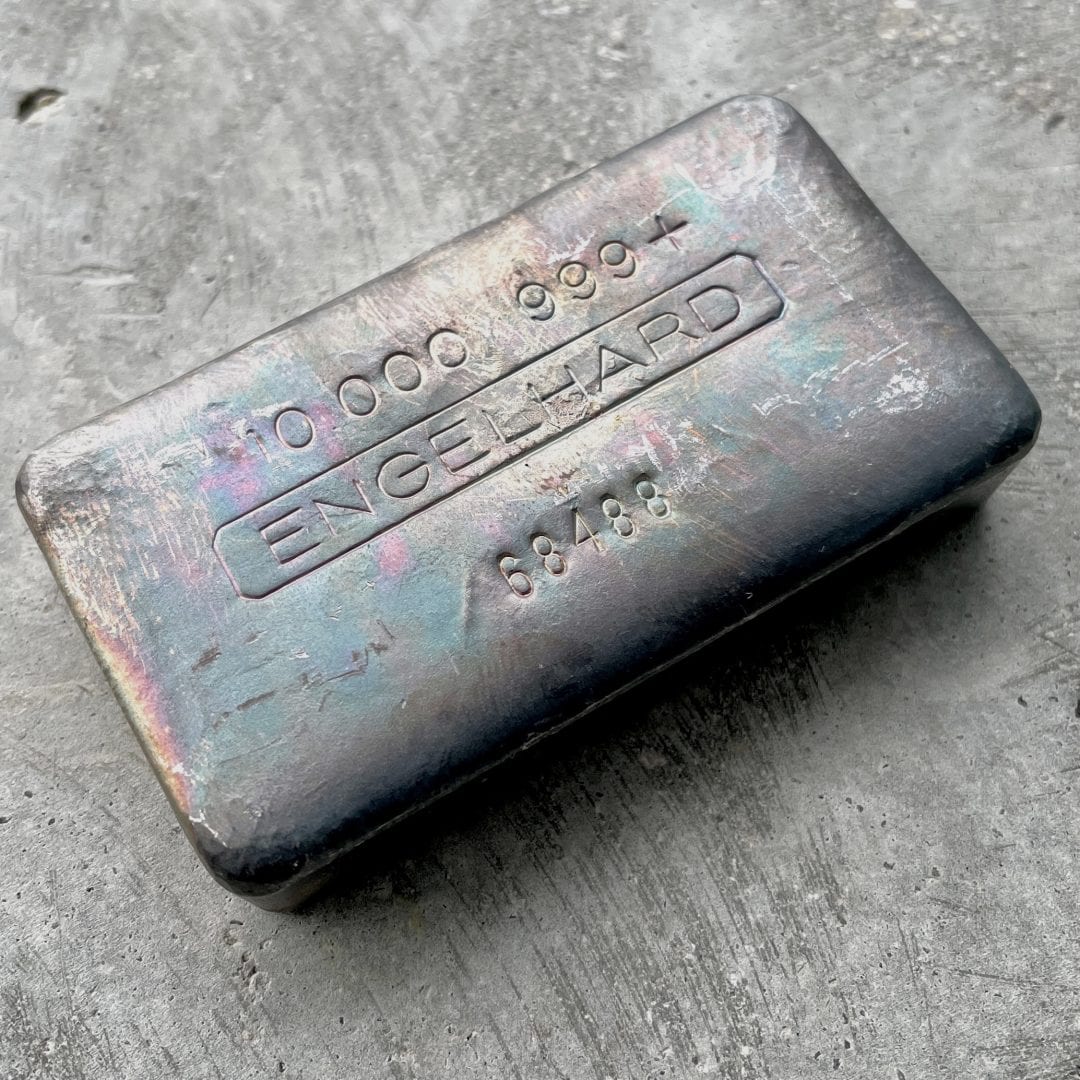 Vintage Engelhard 5 Digit Poured 10oz Silver Bar Stunning Toning