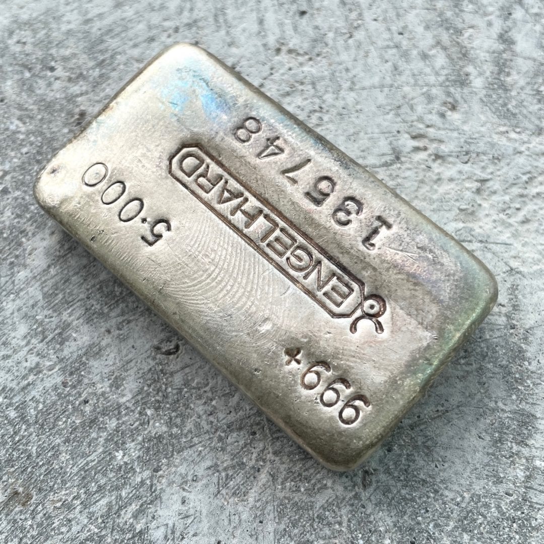 Engelhard 5 oz .999 Fine Silver 6 Digit Poured Bar