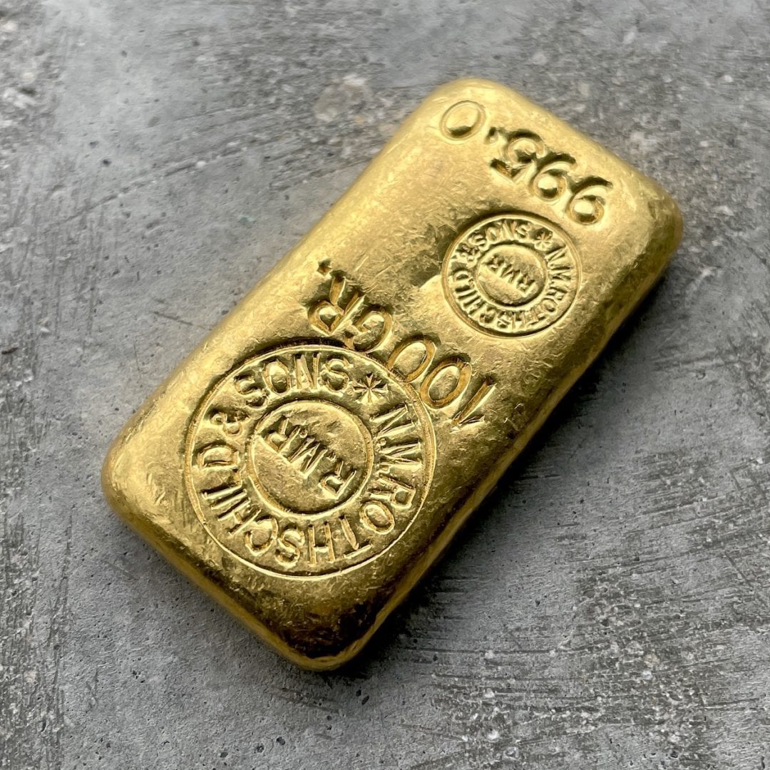 Rothschild 100 Gram .9990 Gold Poured Bar