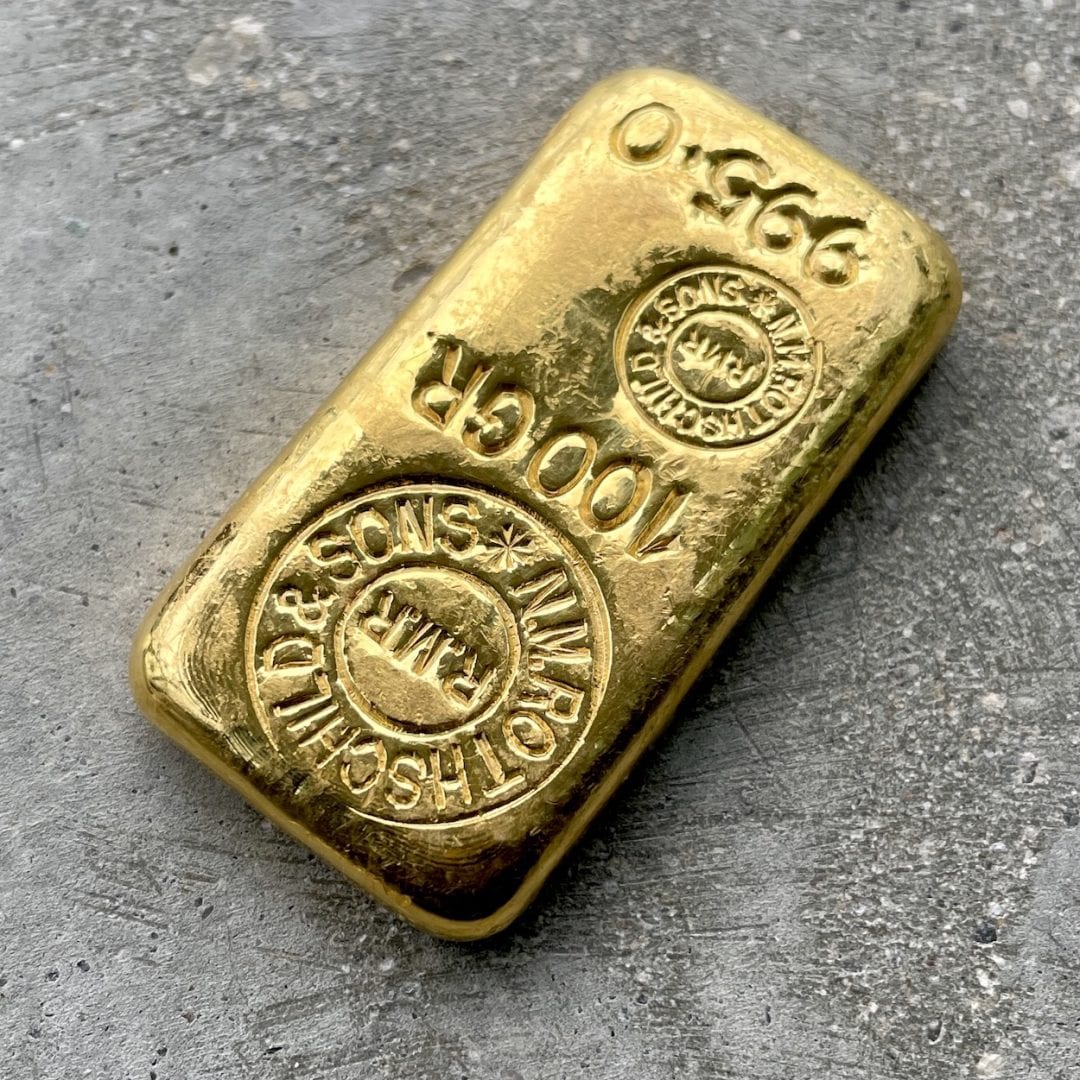Rothschild 100 Gram .9990 Gold Poured Bar