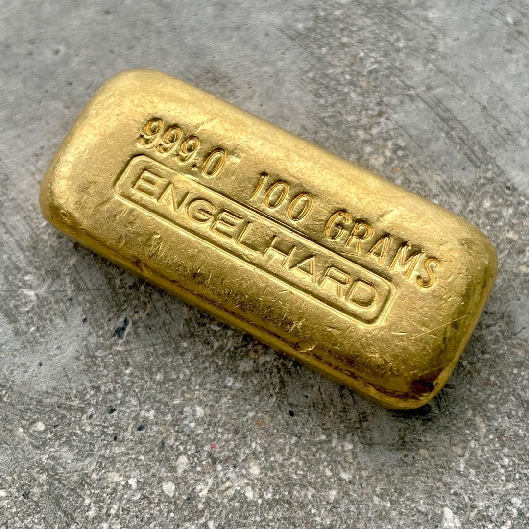 Engelhard 100 Gram .999 Pure Gold Poured Bar