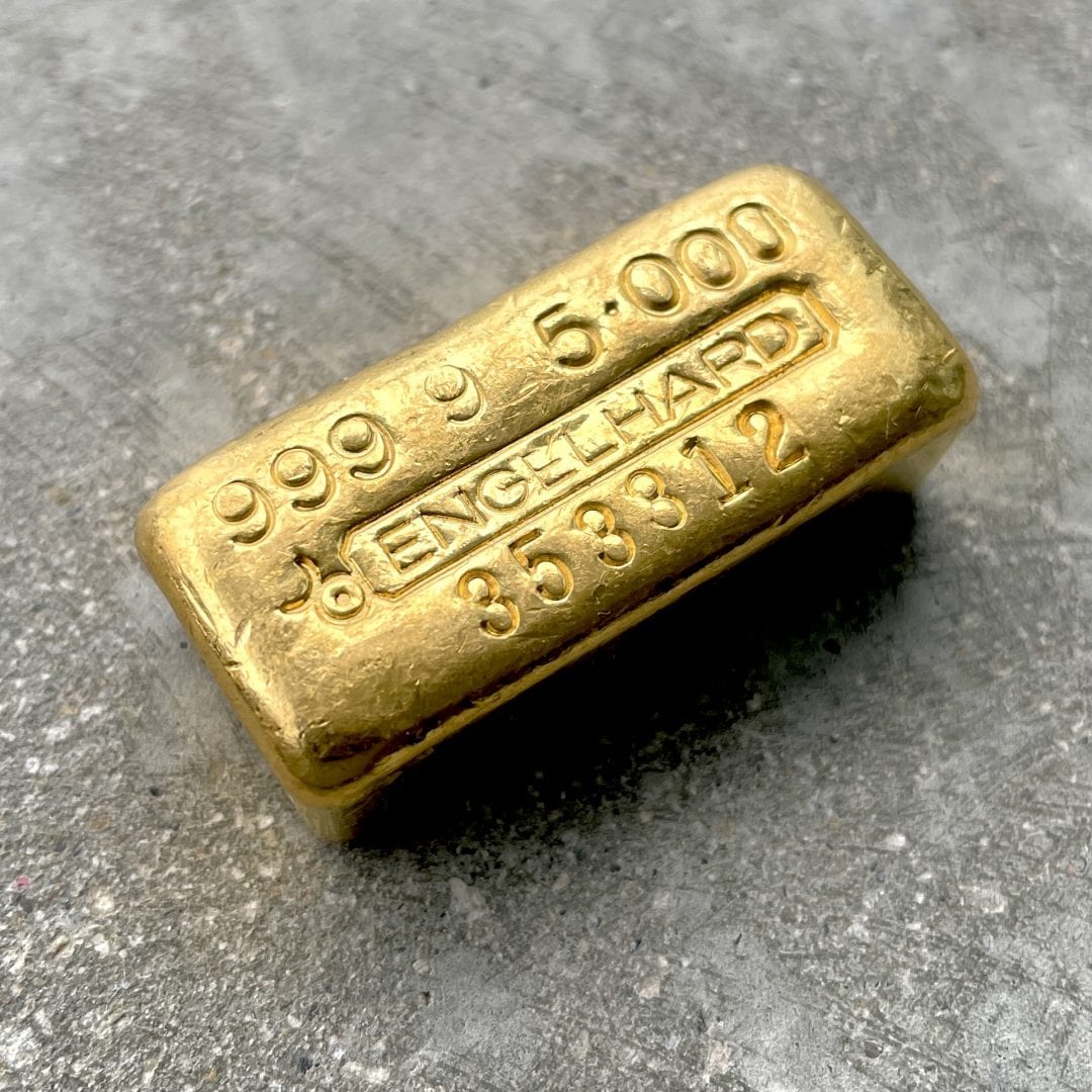 Vintage Engelhard 5oz .999 Pure Gold Poured Bar