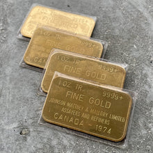 Load image into Gallery viewer, 1oz Vintage Johnson Matthey Mallory Limited Gold Bar .9999 - Dated 1974
