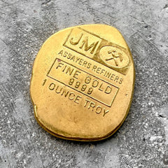 Johnson Matthey 1oz Vintage Mining Gold Bar 1 oz .9999 Poured Like Style Button
