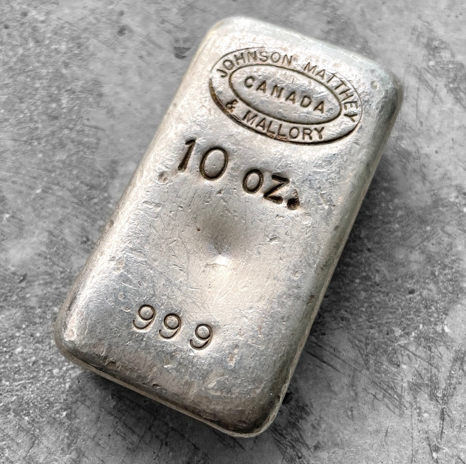 Johnson Matthey & Mallory Canada 10oz Poured silver bar