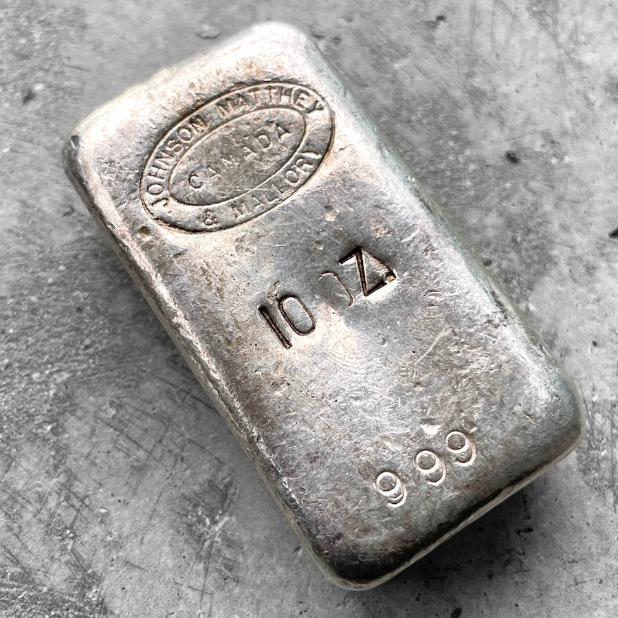 Johnson Matthey & Mallory Canada 10oz Poured silver bar