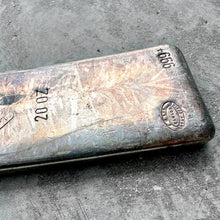 Load image into Gallery viewer, Vintage 20 oz .999 Silver Johnson Matthey Poured bar – toning + Linden Frost
