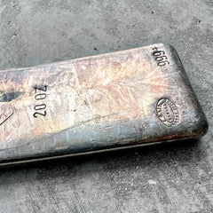 Vintage 20 oz .999 Silver Johnson Matthey Poured bar – toning + Linden Frost