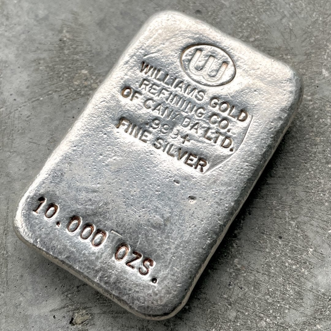 Williams Gold Refining Vintage 10oz .999 Fine Silver Bar