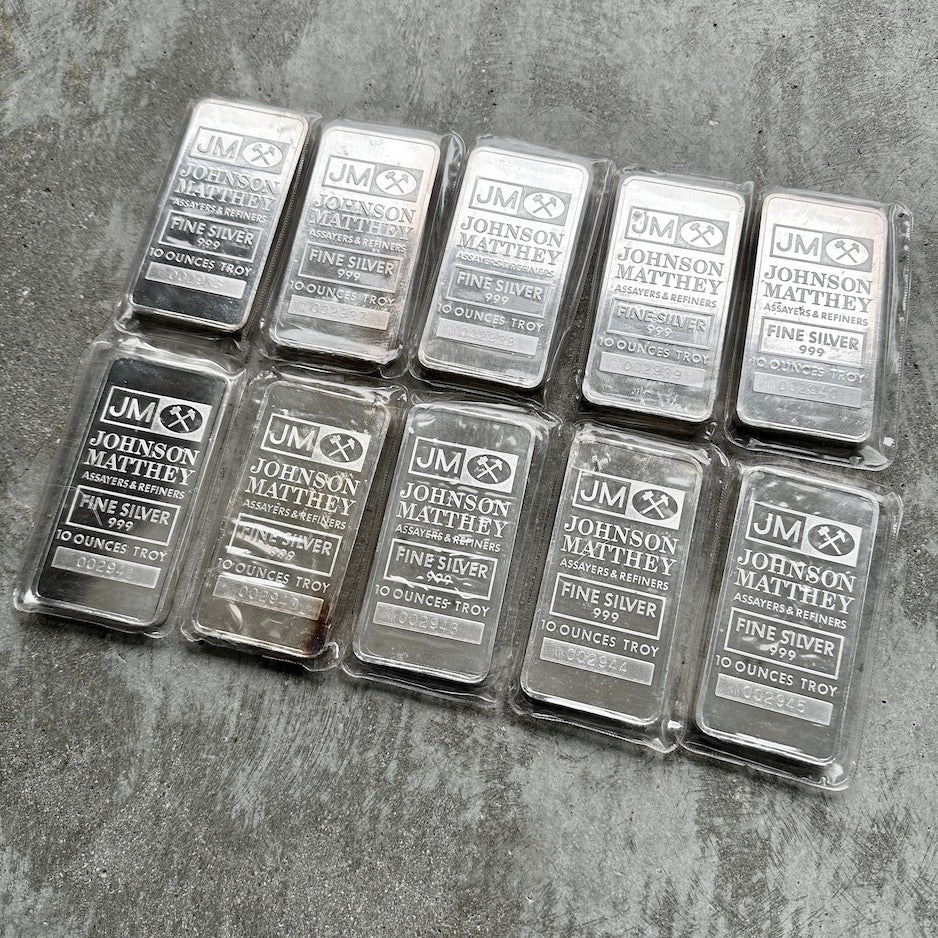 10 Consecutive Johnson Matthey 10 oz .999 Silver TD bar Toronto Dominion Bank