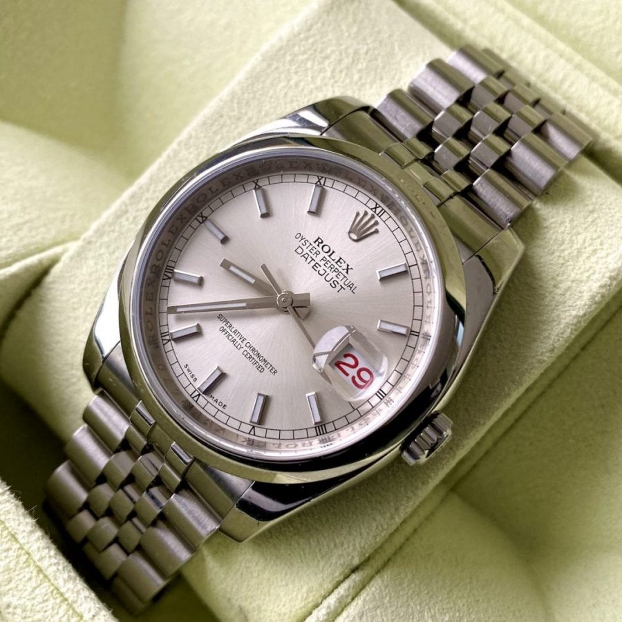 Rolex Datejust 36mm Silver Stick Baton Dial 116200 - Box Papers + Serviced 2015