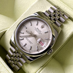 Rolex Datejust 36mm Silver Stick Baton Dial 116200 - Box Papers + Serviced 2015