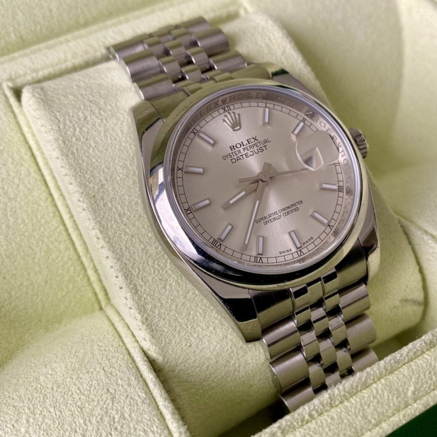 Rolex Datejust 36mm Silver Stick Baton Dial 116200 - Box Papers + Serviced 2015