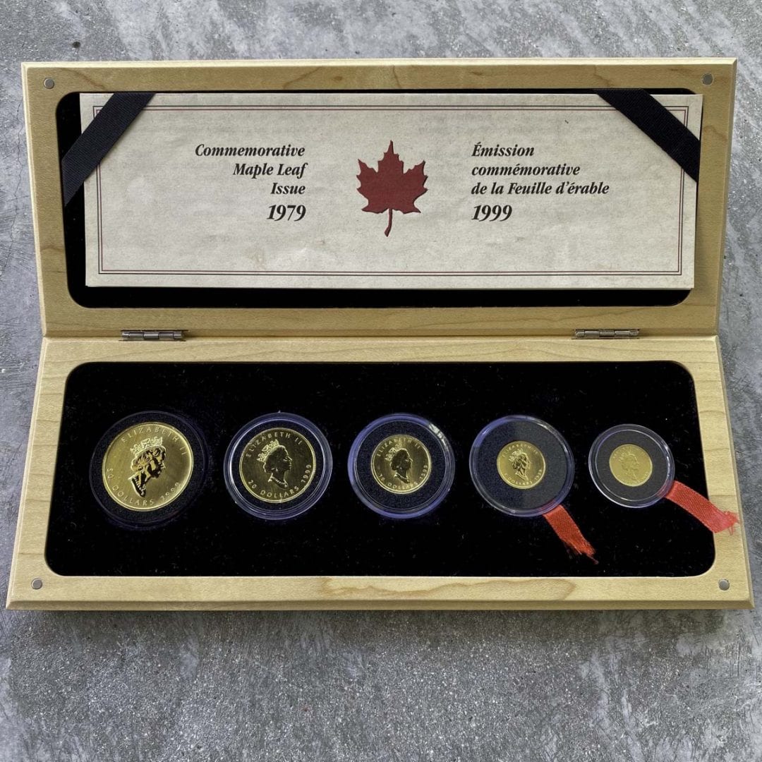 1999 Canada 1.9oz Coloured .999 Gold Maple Leaf 5-Coin Set