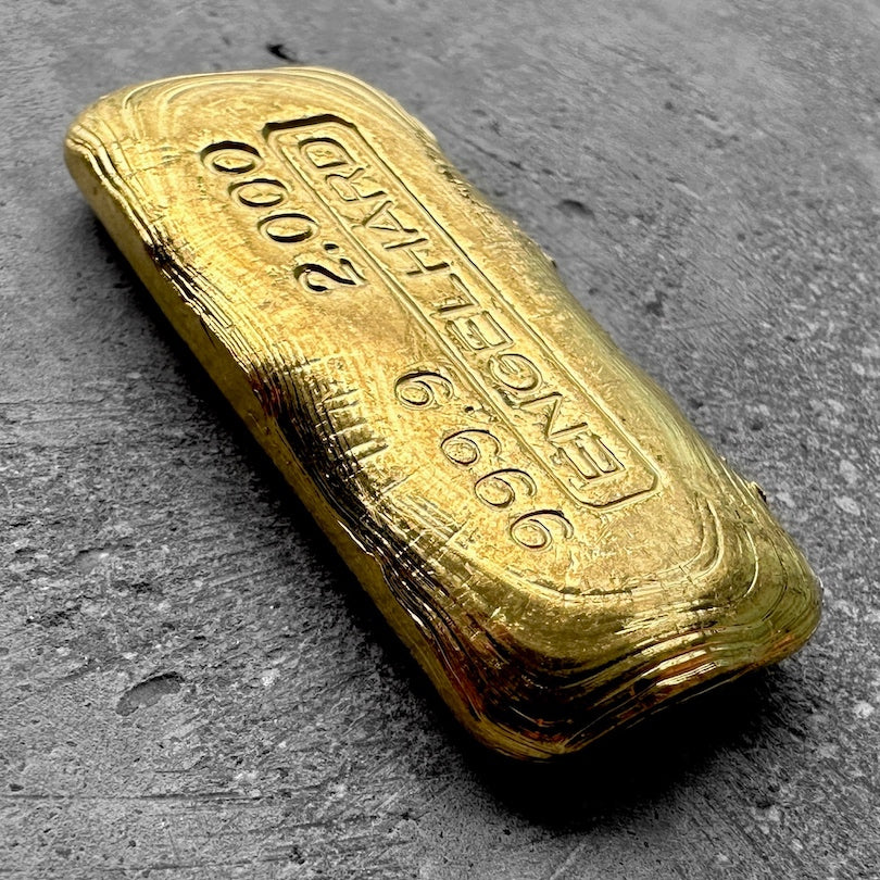Engelhard 2 oz Gold Poured Bar .9990 2oz - Intense pour lines