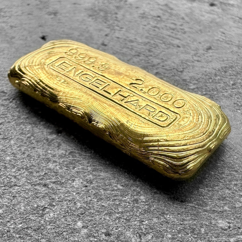 Engelhard 2 oz Gold Poured Bar .9990 2oz - Intense pour lines