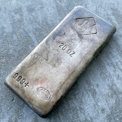 Stunning Johnson Matthey 20 oz .999 Silver Poured Bar - Pretty Patina Pour Lines
