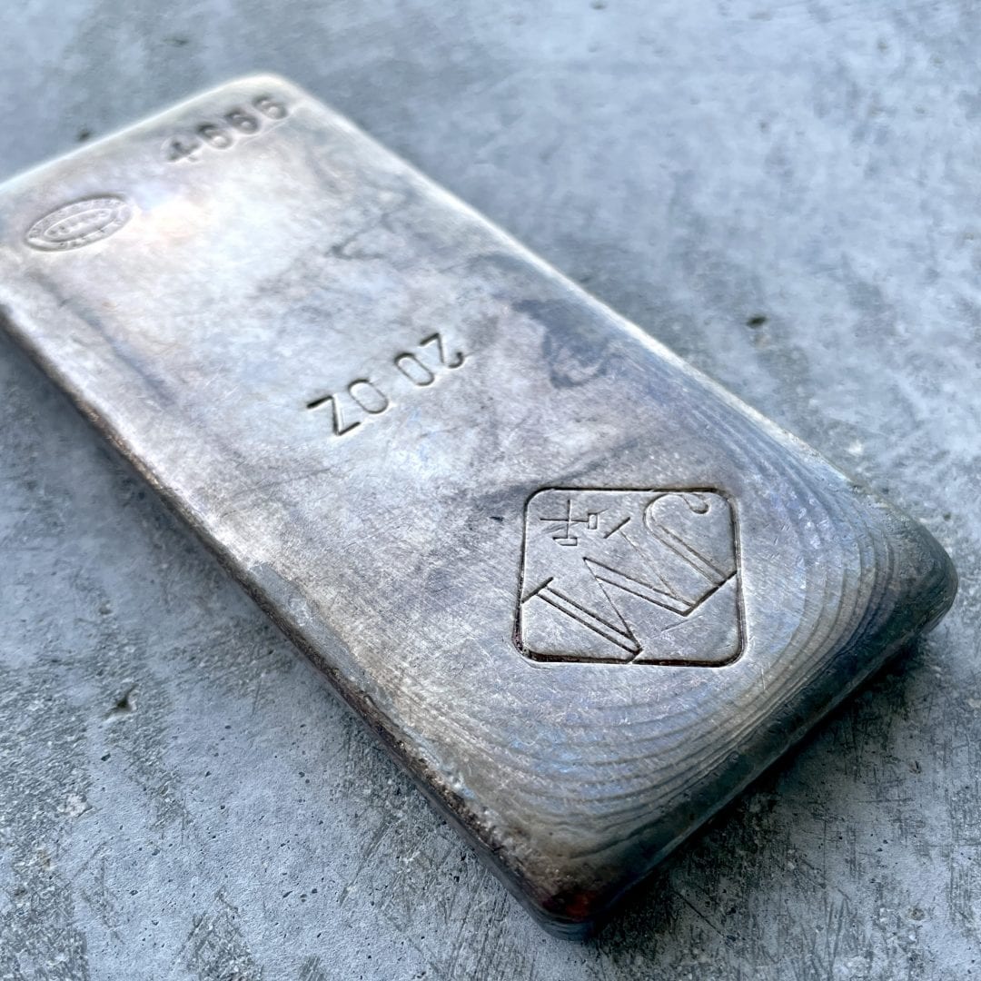 Stunning Johnson Matthey 20 oz .999 Silver Poured Bar - Pretty Patina Pour Lines