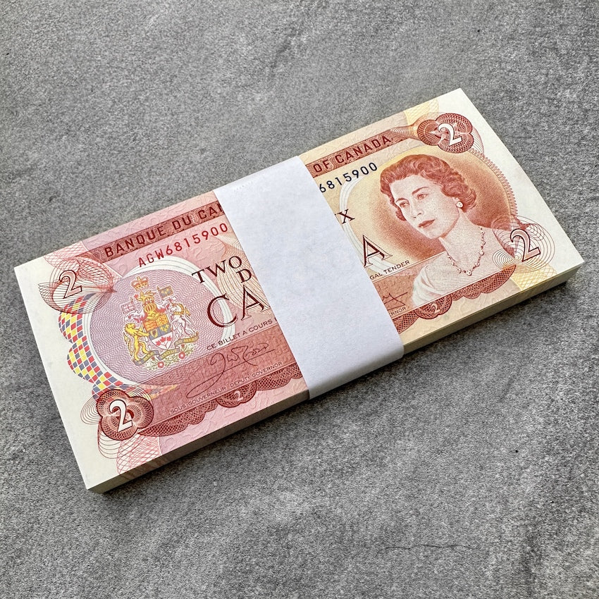 1974 Bundle of $2 Canada Banknotes 100 Consecutive – Stunning Condition!