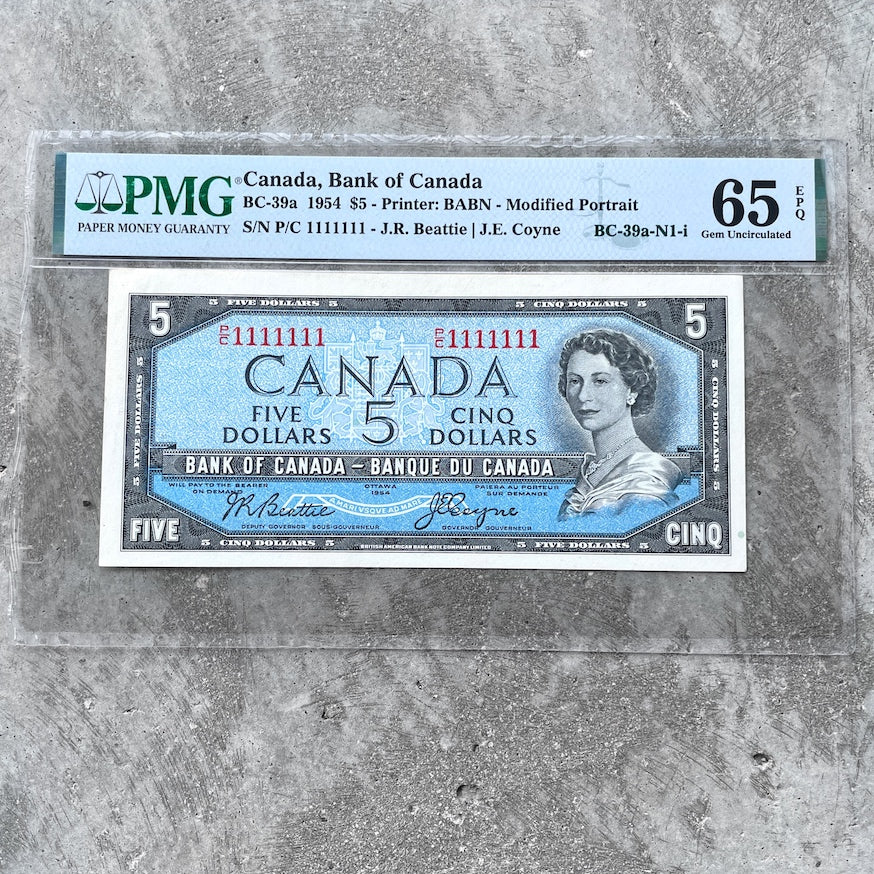 1954 Canada $5 Note BC-39a Solid 1111111 PMG 65 EPQ