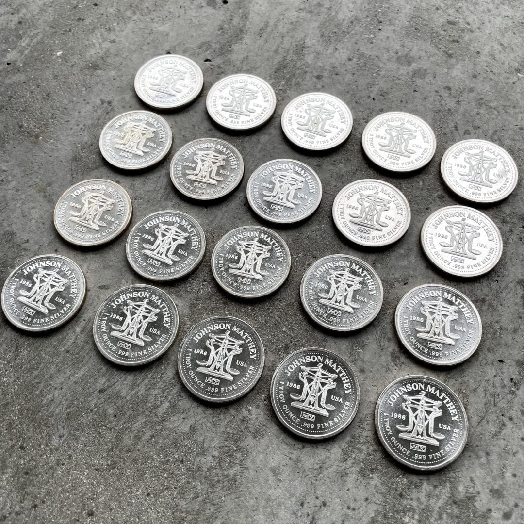 BU Roll of 20 Johnson Matthey 1oz .999 Fine Silver Rounds