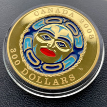 Load image into Gallery viewer, $300 2008 Four Seasons Canada Gold 14KT Coin - Blue Enamel Moon Mask
