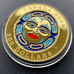 $300 2008 Four Seasons Canada Gold 14KT Coin - Blue Enamel Moon Mask