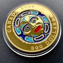Load image into Gallery viewer, $300 2008 Four Seasons Canada Gold 14KT Coin - Blue Enamel Moon Mask
