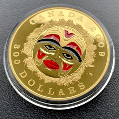 $300 2009 Four Seasons Canada Gold 14KT Coin - Red Enamel Summer Moon Mask