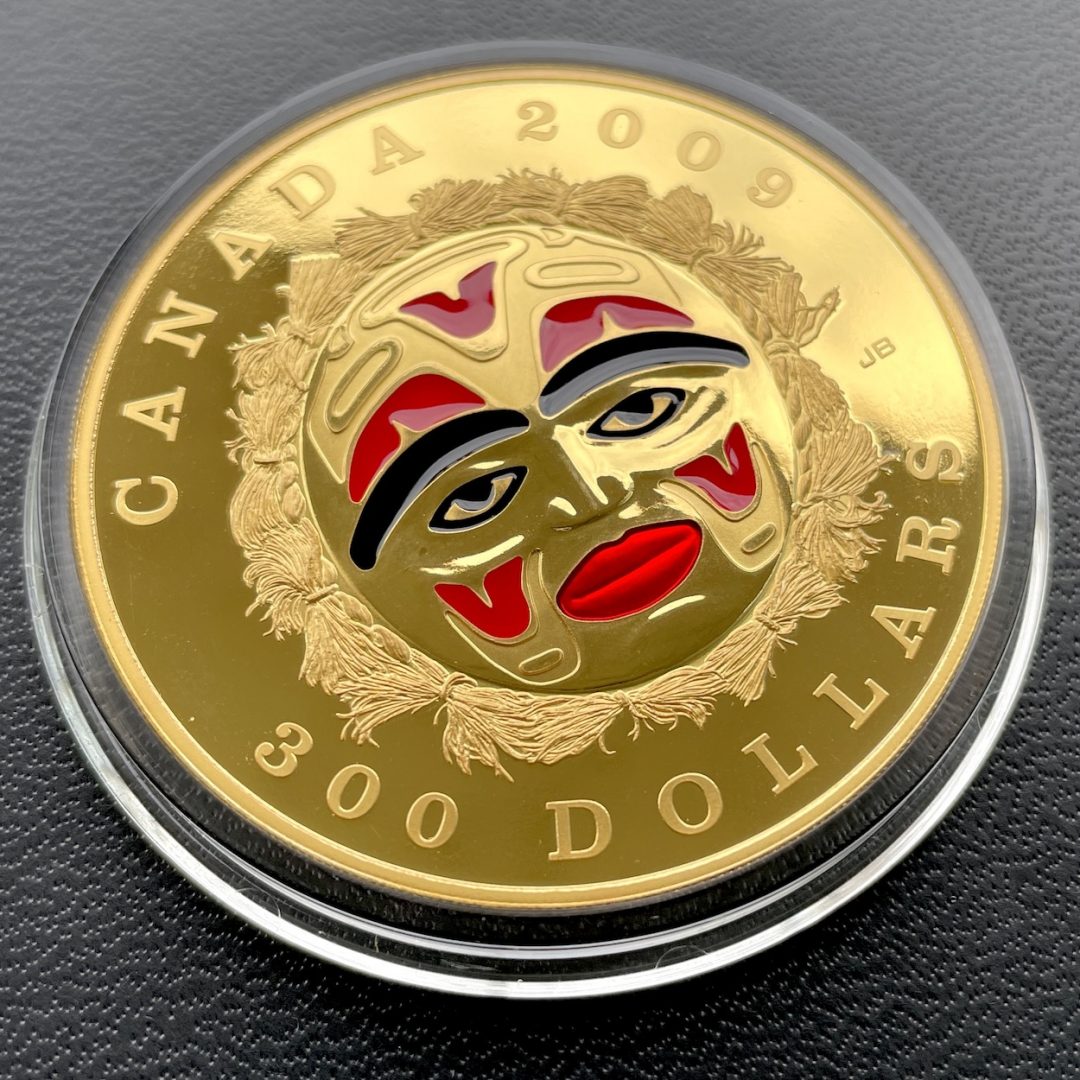 $300 2009 Four Seasons Canada Gold 14KT Coin - Red Enamel Summer Moon Mask