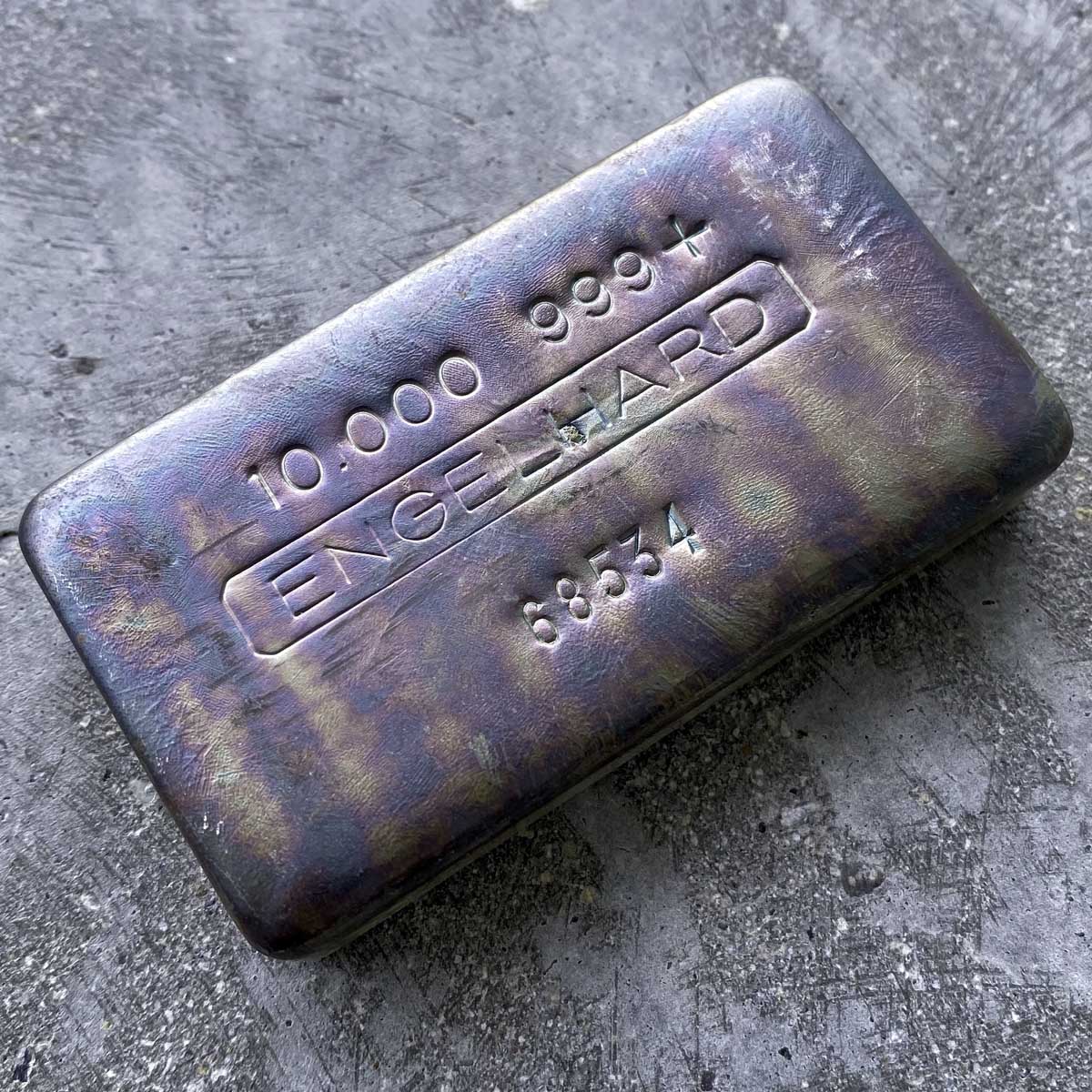 Vintage Engelhard 5 Digit Poured 10oz Silver Bar Stunning Toning