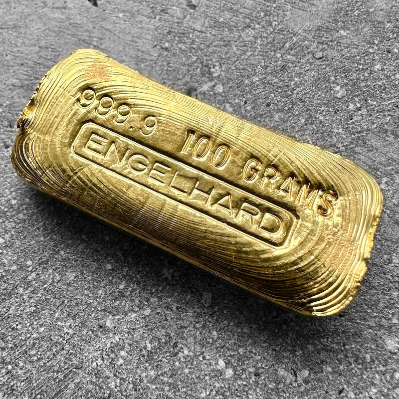 Vintage Engelhard Gold Poured Bar .9999 - 100 Gram - Incredible pour lines