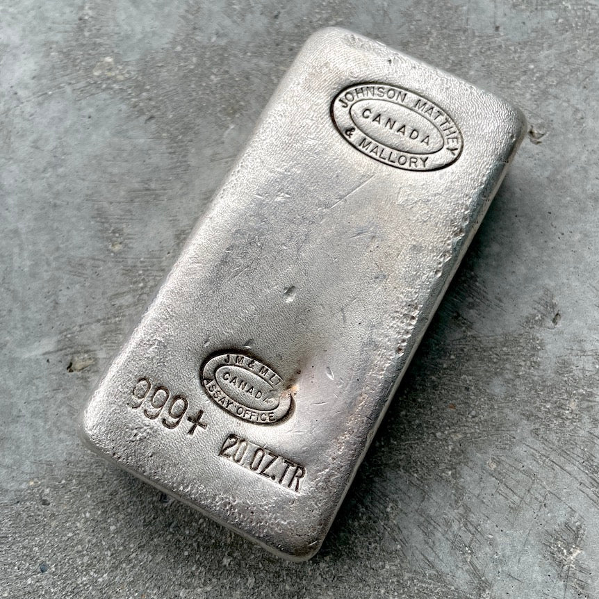 20oz Johnson Matthey and Mallory Poured silver bar