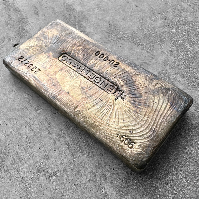 Engelhard 20oz Poured bar with attractive toning and pretty pour lines