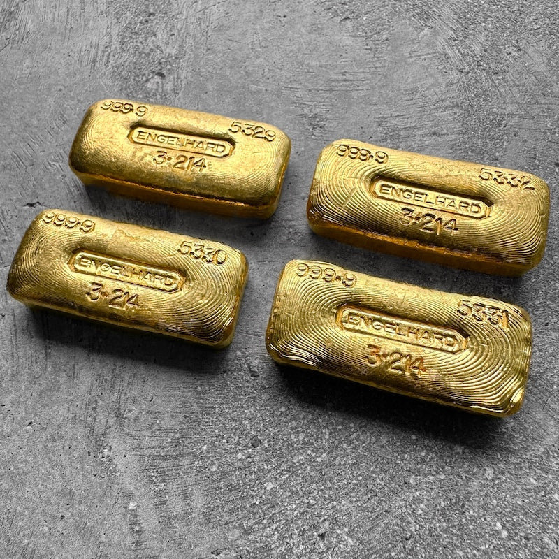 Vintage Engelhard Gold Poured Bar .9999 - 100 Gram - 3.214 oz - 4 Consecutive Serial
