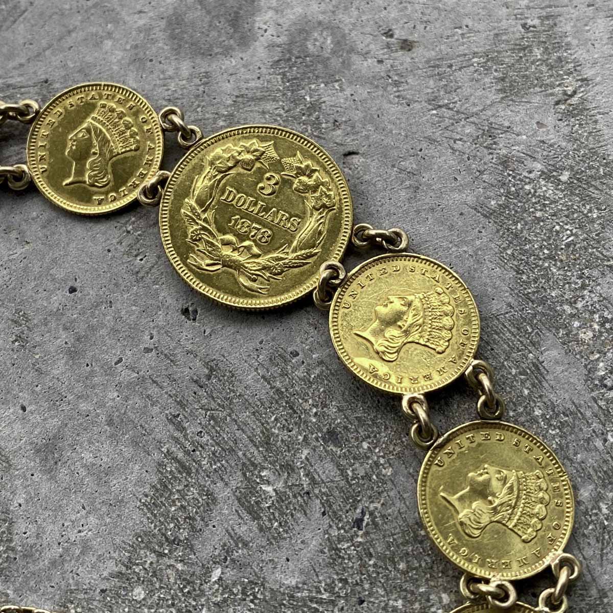 Stunning Vintage 22KT solid Gold US Love Token Coin Bracelet from 1887