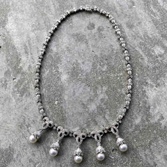 14K White Gold Necklace set with 5+ Carats of diamonds and Cultured Pearls