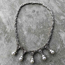 Load image into Gallery viewer, 14K White Gold Necklace set with 5+ Carats of diamonds and Cultured Pearls
