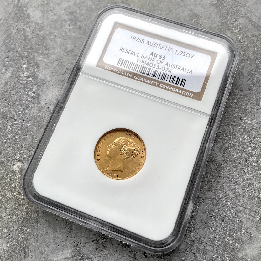 1875 S Australia 1/2 Half Sovereign Gold Coin Reserve Bank Australia NGC AU 53 Only 13 pieces graded