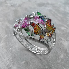 Solid 18k White gold set with sapphires in incredible butterfly motif