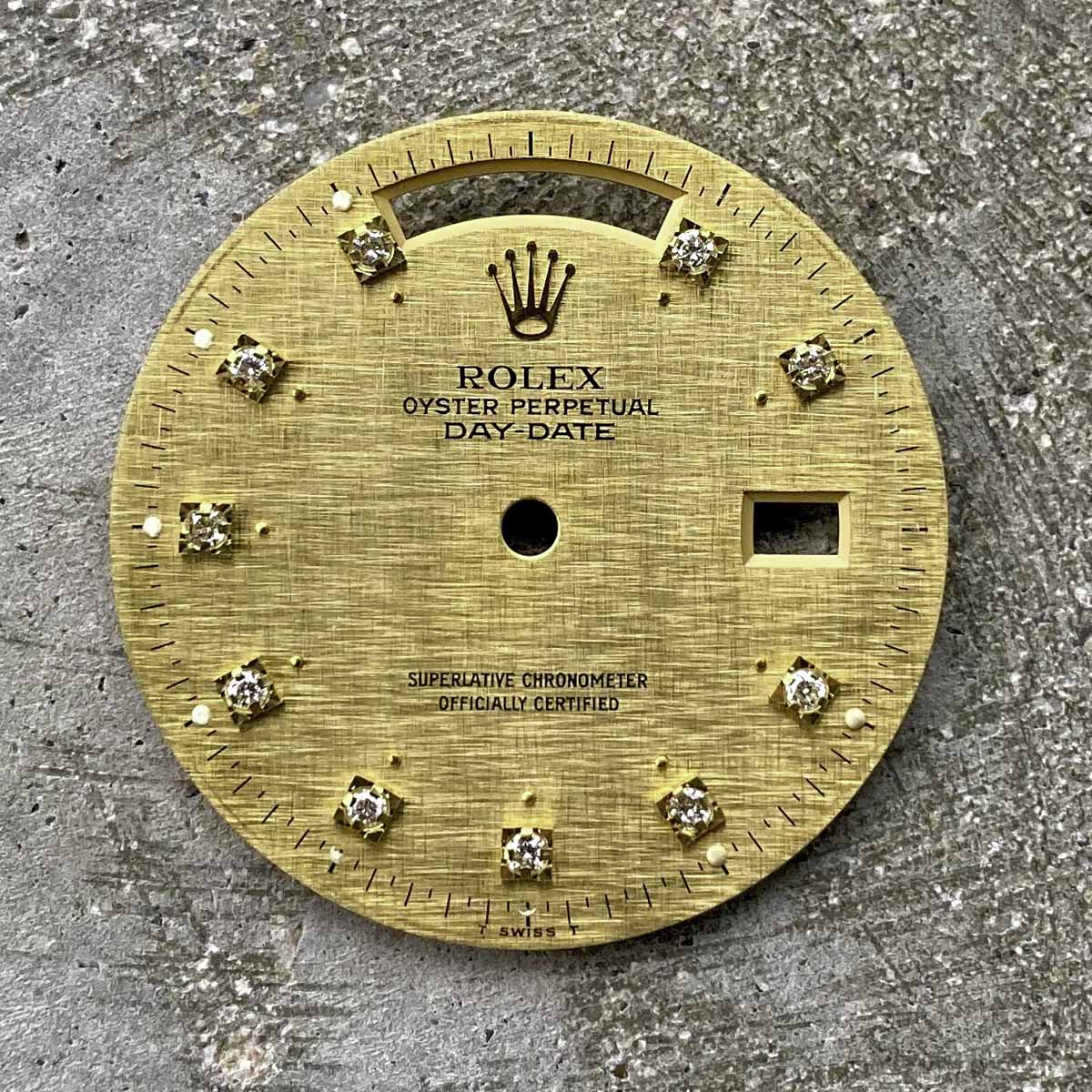 Original Rolex Linen dial President 18038 18238 - Factory Diamonds + Dot Accents