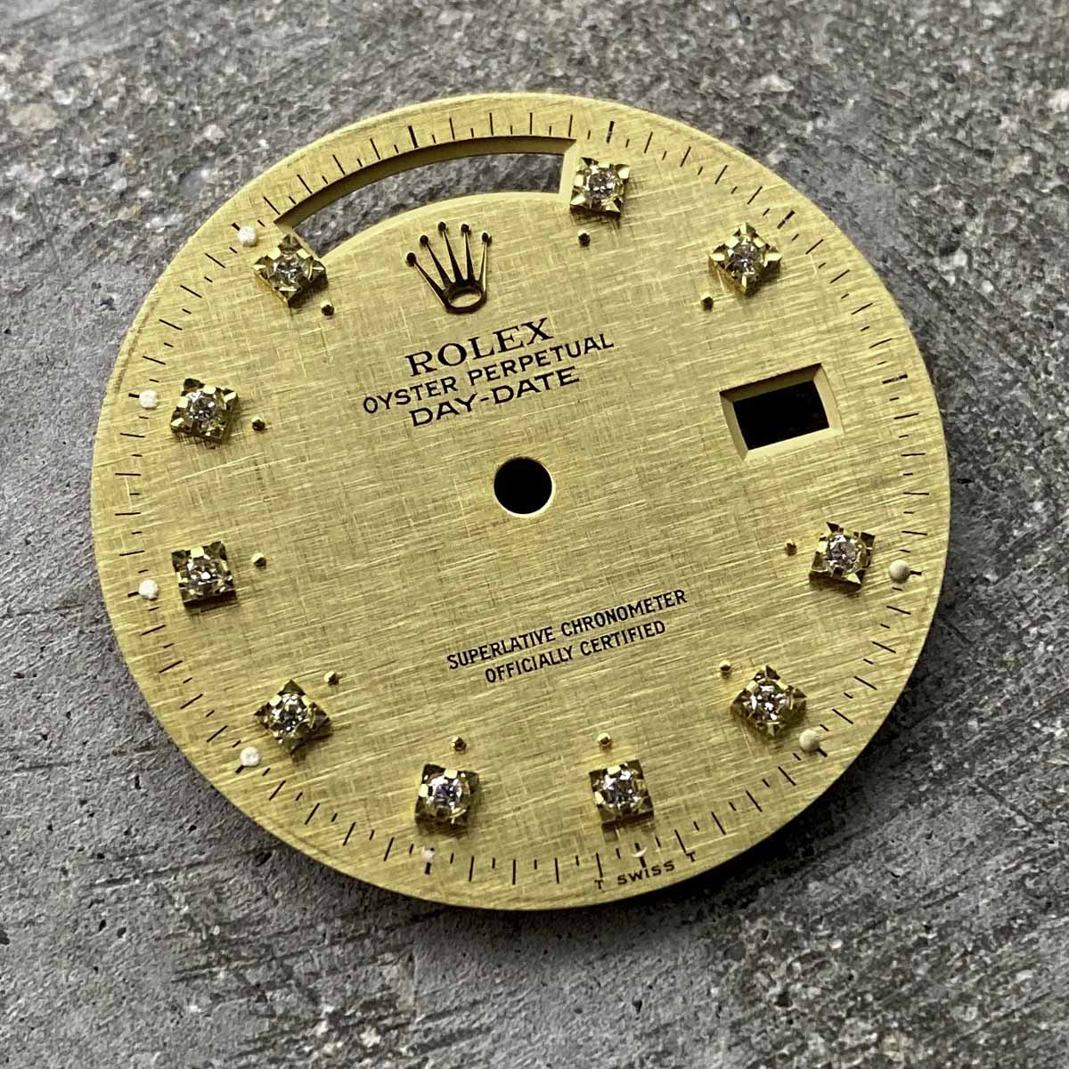 Original Rolex Linen dial President 18038 18238 - Factory Diamonds + Dot Accents