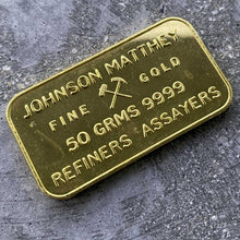 Load image into Gallery viewer, Johnson Matthey London 50 Gram Gold Bar .9999 - Bank of England
