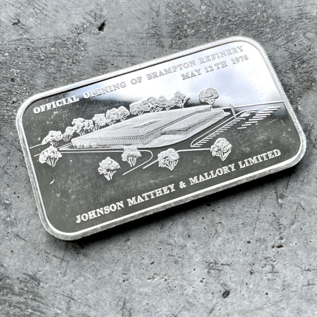 Johnson Matthey And Mallory Brampton Refinery Opening 1oz Silver Bar