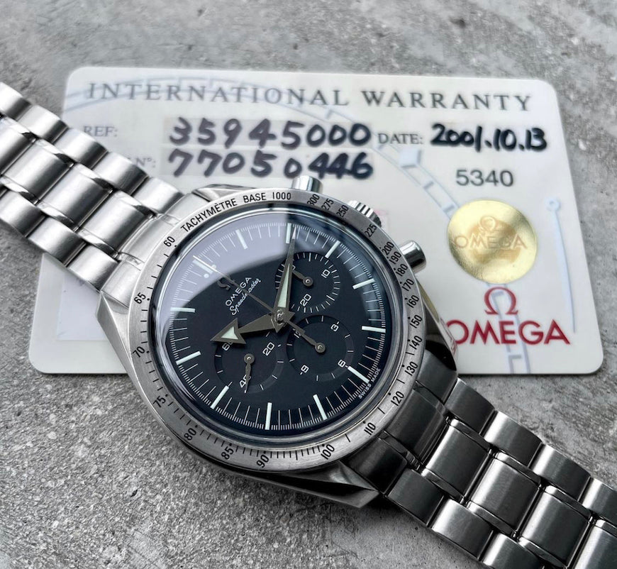Omega Speedmaster Broad Arrow Black Dial 35945000 - Box and Papers