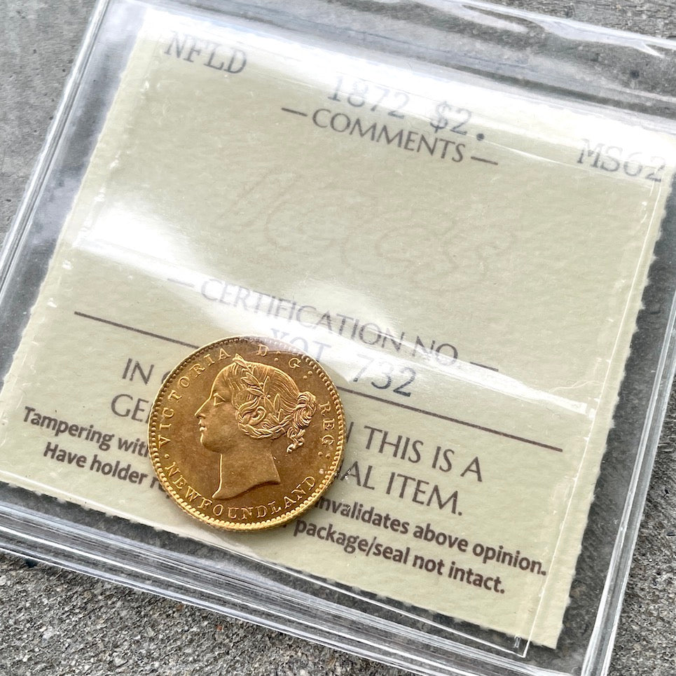 1872 Newfoundland $2 Gold ICCS MS 62