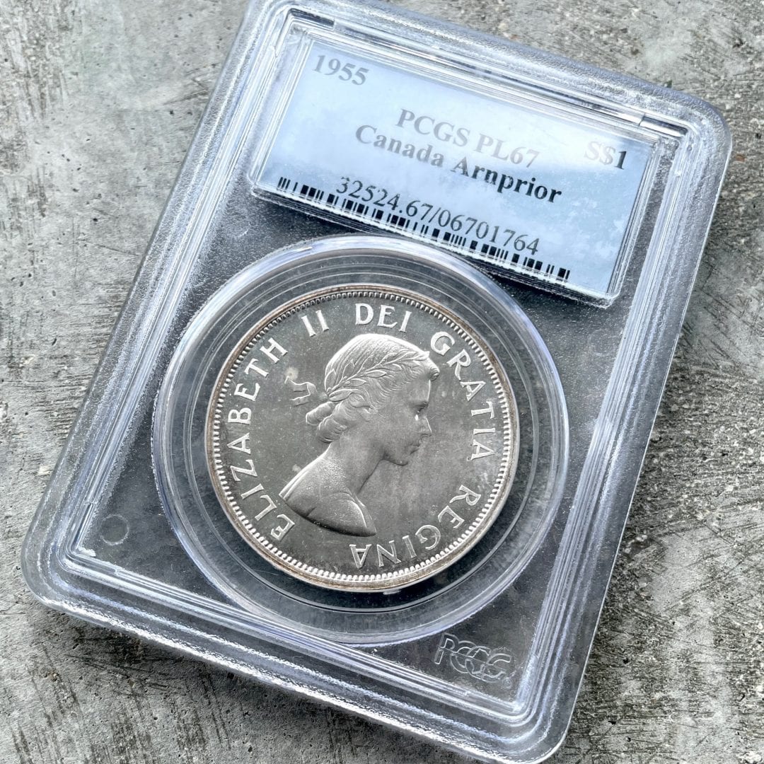 1955 Canada 1 Dollar Silver Coin Canada Arnprior - PCGS Gem PL 67 Cameo Old Holder