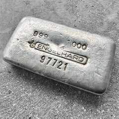 Vintage Engelhard 5oz poured silver bar 5 digit Serial