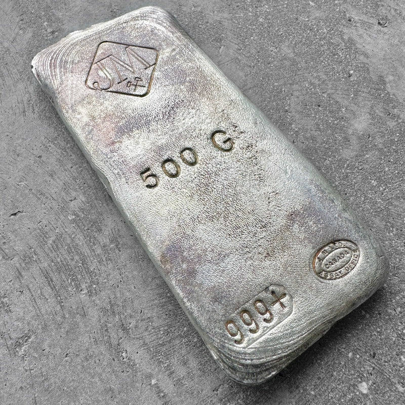 Vintage Johnson Matthey 500 Gram 1/2 Kilo Poured Silver bar
